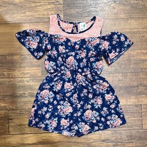 Lily Bleu Navy and Pink Floral Kids Romper size 10